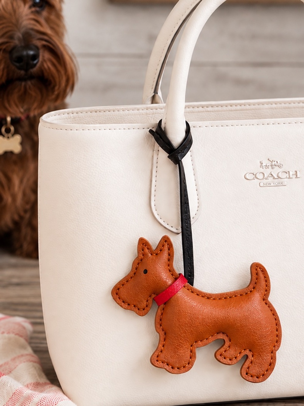 Brown Scottie Dog Purse Charm Bag Tag Strap Keychain
